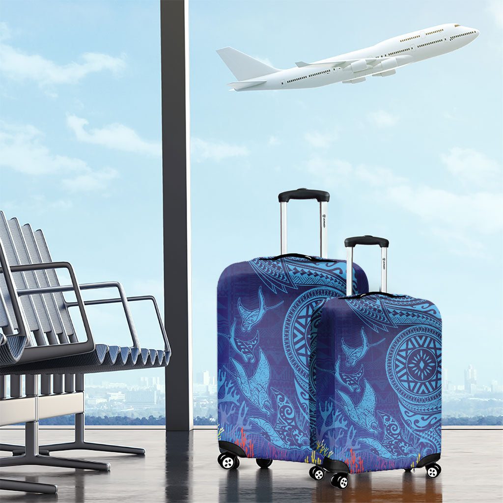 Fijian Tribal Manta Ray Luggage Cover Masi Motif with Coral Reef Ocean Vibe LT03 - Polynesian Pride