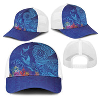 Fijian Tribal Manta Ray Mesh Trucker Cap Masi Motif with Coral Reef Ocean Vibe LT03 - Polynesian Pride