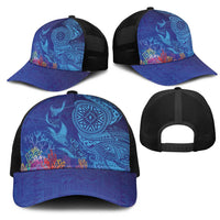 Fijian Tribal Manta Ray Mesh Trucker Cap Masi Motif with Coral Reef Ocean Vibe LT03 - Polynesian Pride