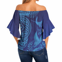 Fijian Tribal Manta Ray Off Shoulder Wrap Waist Top Masi Motif with Coral Reef Ocean Vibe LT03 - Polynesian Pride