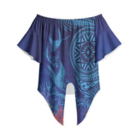 Fijian Tribal Manta Ray Off Shoulder Wrap Waist Top Masi Motif with Coral Reef Ocean Vibe LT03 - Polynesian Pride