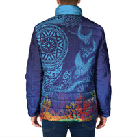 Fijian Tribal Manta Ray Padded Jacket Masi Motif with Coral Reef Ocean Vibe LT03 - Polynesian Pride