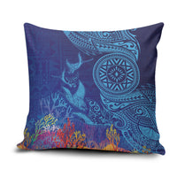 Fijian Tribal Manta Ray Pillow Cover Masi Motif with Coral Reef Ocean Vibe LT03 Blue - Polynesian Pride