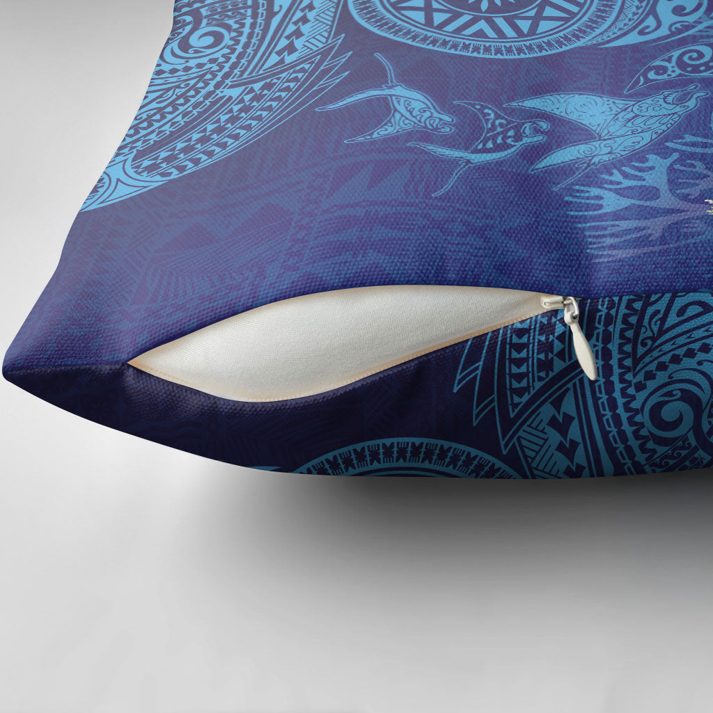 Fijian Tribal Manta Ray Pillow Cover Masi Motif with Coral Reef Ocean Vibe LT03 - Polynesian Pride