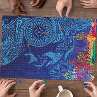Fijian Tribal Manta Ray Puzzle Masi Motif with Coral Reef Ocean Vibe LT03 - Polynesian Pride