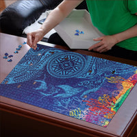 Fijian Tribal Manta Ray Puzzle Masi Motif with Coral Reef Ocean Vibe LT03 - Polynesian Pride