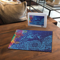 Fijian Tribal Manta Ray Puzzle Masi Motif with Coral Reef Ocean Vibe LT03 - Polynesian Pride