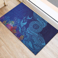 Fijian Tribal Manta Ray Rubber Doormat Masi Motif with Coral Reef Ocean Vibe LT03 - Polynesian Pride