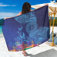 Fijian Tribal Manta Ray Sarong Masi Motif with Coral Reef Ocean Vibe LT03 One Size 44 x 66 inches Blue - Polynesian Pride