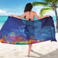 Fijian Tribal Manta Ray Sarong Masi Motif with Coral Reef Ocean Vibe LT03 - Polynesian Pride