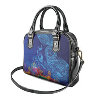 Fijian Tribal Manta Ray Shoulder Handbag Masi Motif with Coral Reef Ocean Vibe LT03 - Polynesian Pride