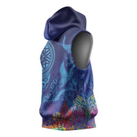 Fijian Tribal Manta Ray Sleeveless Hoodie Masi Motif with Coral Reef Ocean Vibe LT03 - Polynesian Pride
