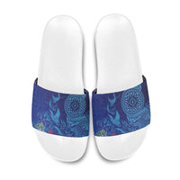 Fijian Tribal Manta Ray Slide Sandals Masi Motif with Coral Reef Ocean Vibe LT03 Blue - Polynesian Pride