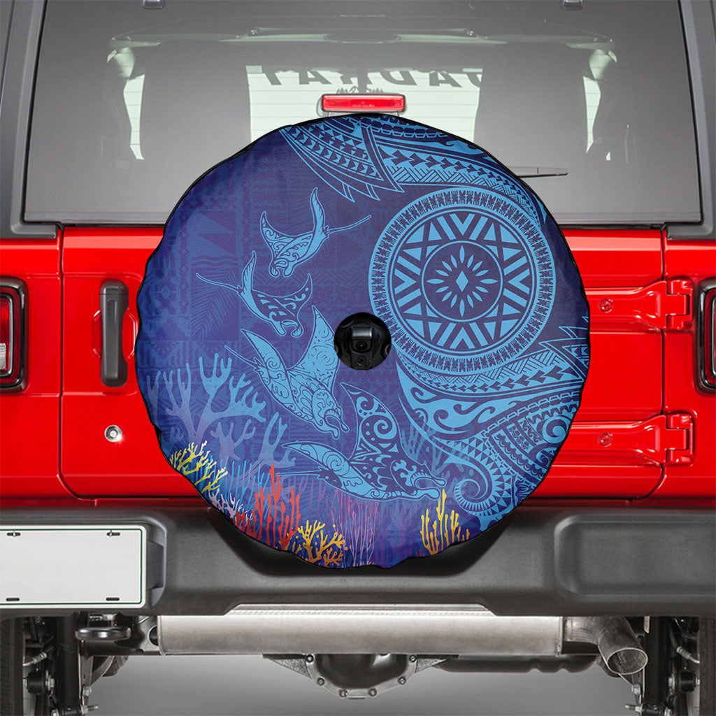 Fijian Tribal Manta Ray Spare Tire Cover Masi Motif with Coral Reef Ocean Vibe LT03 - Polynesian Pride