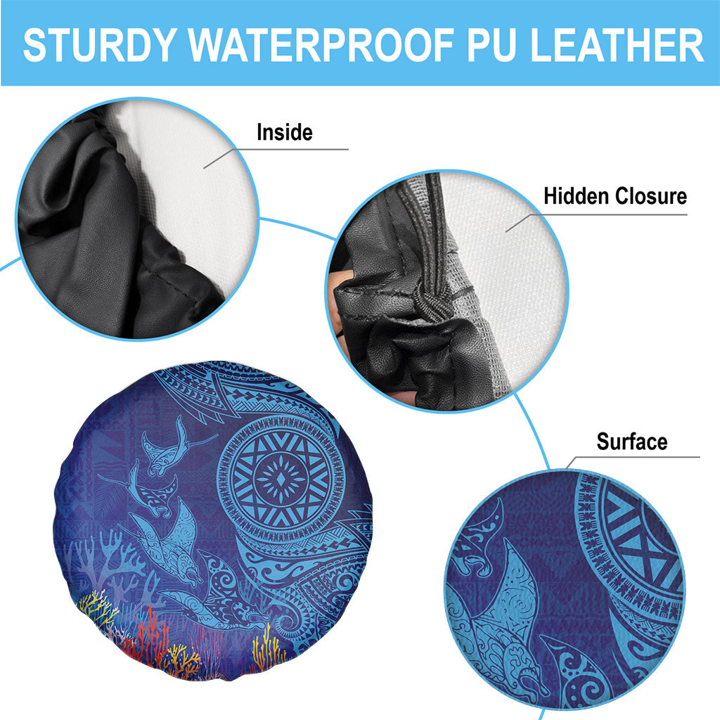 Fijian Tribal Manta Ray Spare Tire Cover Masi Motif with Coral Reef Ocean Vibe LT03 - Polynesian Pride