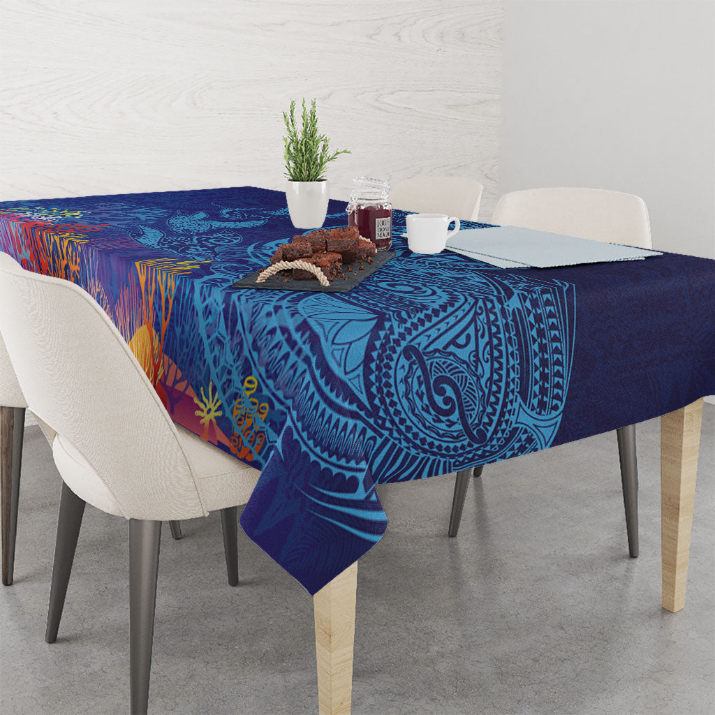 Fijian Tribal Manta Ray Tablecloth Masi Motif with Coral Reef Ocean Vibe LT03 - Polynesian Pride