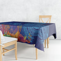 Fijian Tribal Manta Ray Tablecloth Masi Motif with Coral Reef Ocean Vibe LT03 - Polynesian Pride