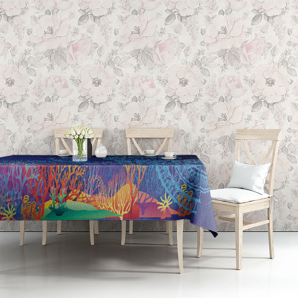 Fijian Tribal Manta Ray Tablecloth Masi Motif with Coral Reef Ocean Vibe LT03 - Polynesian Pride
