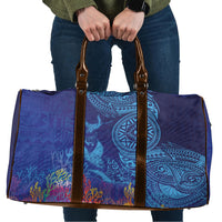 Fijian Tribal Manta Ray Travel Bag Masi Motif with Coral Reef Ocean Vibe LT03 Blue - Polynesian Pride