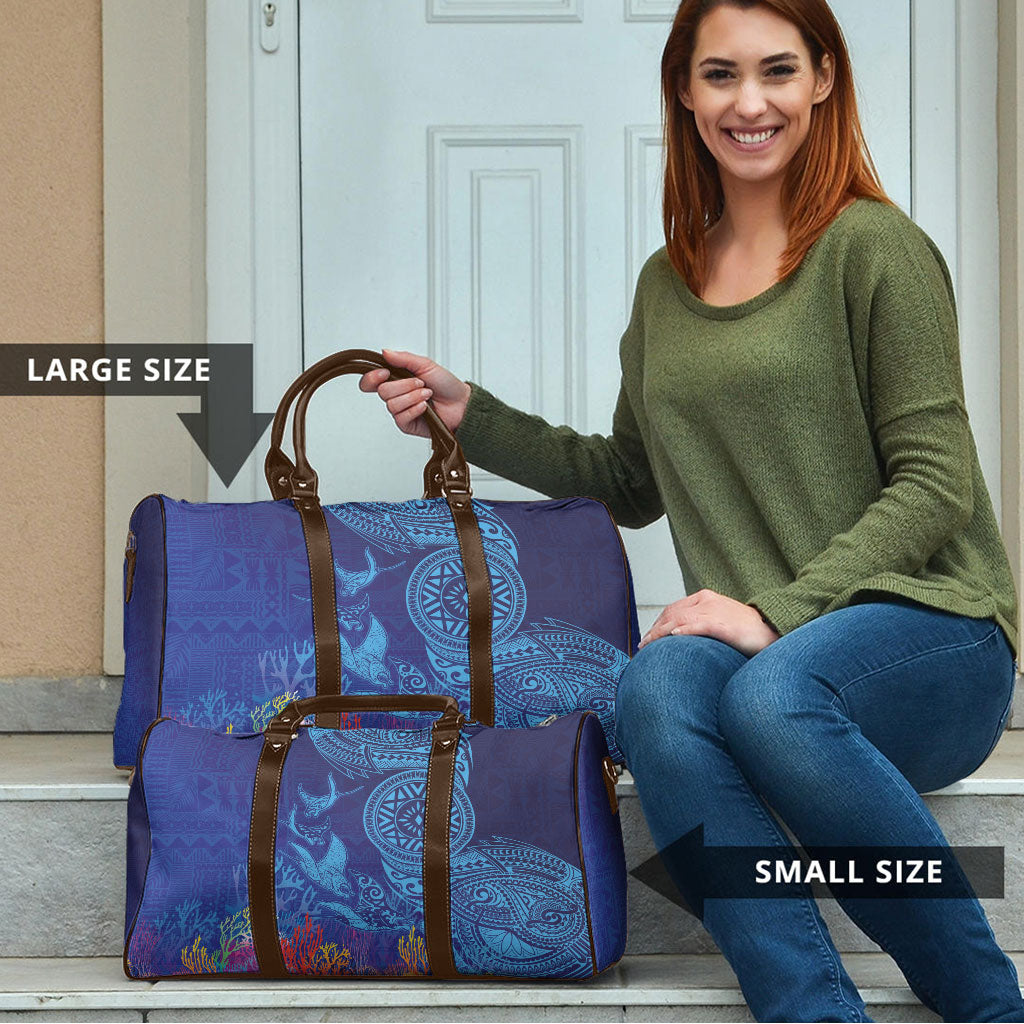 Fijian Tribal Manta Ray Travel Bag Masi Motif with Coral Reef Ocean Vibe LT03 - Polynesian Pride