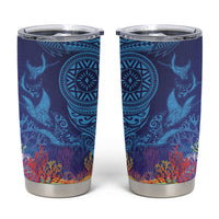 Fijian Tribal Manta Ray Tumbler Cup Masi Motif with Coral Reef Ocean Vibe LT03 Blue - Polynesian Pride