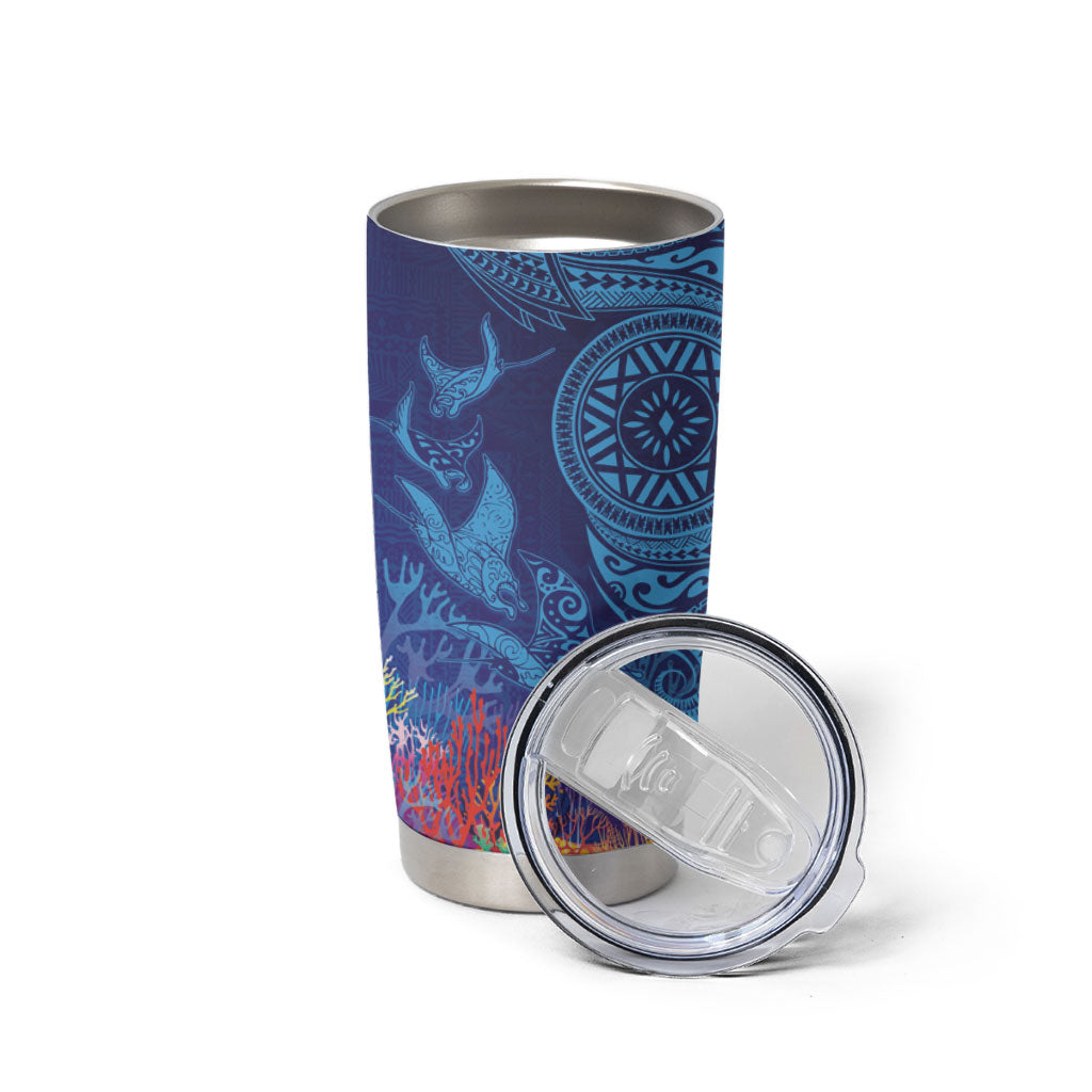 Fijian Tribal Manta Ray Tumbler Cup Masi Motif with Coral Reef Ocean Vibe LT03 - Polynesian Pride