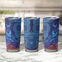 Fijian Tribal Manta Ray Tumbler Cup Masi Motif with Coral Reef Ocean Vibe LT03 - Polynesian Pride