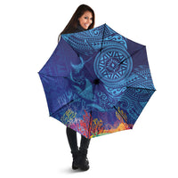Fijian Tribal Manta Ray Umbrella Masi Motif with Coral Reef Ocean Vibe LT03 - Polynesian Pride