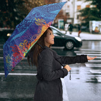Fijian Tribal Manta Ray Umbrella Masi Motif with Coral Reef Ocean Vibe LT03 - Polynesian Pride