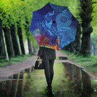 Fijian Tribal Manta Ray Umbrella Masi Motif with Coral Reef Ocean Vibe LT03 - Polynesian Pride