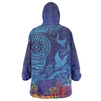 Fijian Tribal Manta Ray Wearable Blanket Hoodie Masi Motif with Coral Reef Ocean Vibe LT03 - Polynesian Pride
