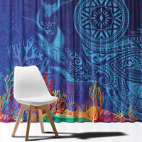 Fijian Tribal Manta Ray Window Curtain Masi Motif with Coral Reef Ocean Vibe LT03 - Polynesian Pride
