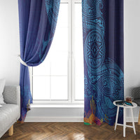 Fijian Tribal Manta Ray Window Curtain Masi Motif with Coral Reef Ocean Vibe LT03 - Polynesian Pride