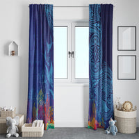 Fijian Tribal Manta Ray Window Curtain Masi Motif with Coral Reef Ocean Vibe LT03 - Polynesian Pride