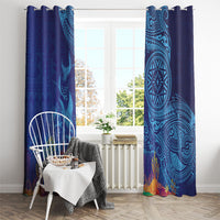 Fijian Tribal Manta Ray Window Curtain Masi Motif with Coral Reef Ocean Vibe LT03 - Polynesian Pride