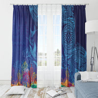 Fijian Tribal Manta Ray Window Curtain Masi Motif with Coral Reef Ocean Vibe LT03 - Polynesian Pride