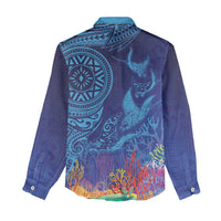 Fijian Tribal Manta Ray Women Casual Shirt Masi Motif with Coral Reef Ocean Vibe LT03 - Polynesian Pride
