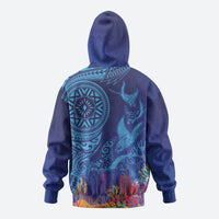 Fijian Tribal Manta Ray Zip Hoodie Masi Motif with Coral Reef Ocean Vibe LT03 - Polynesian Pride