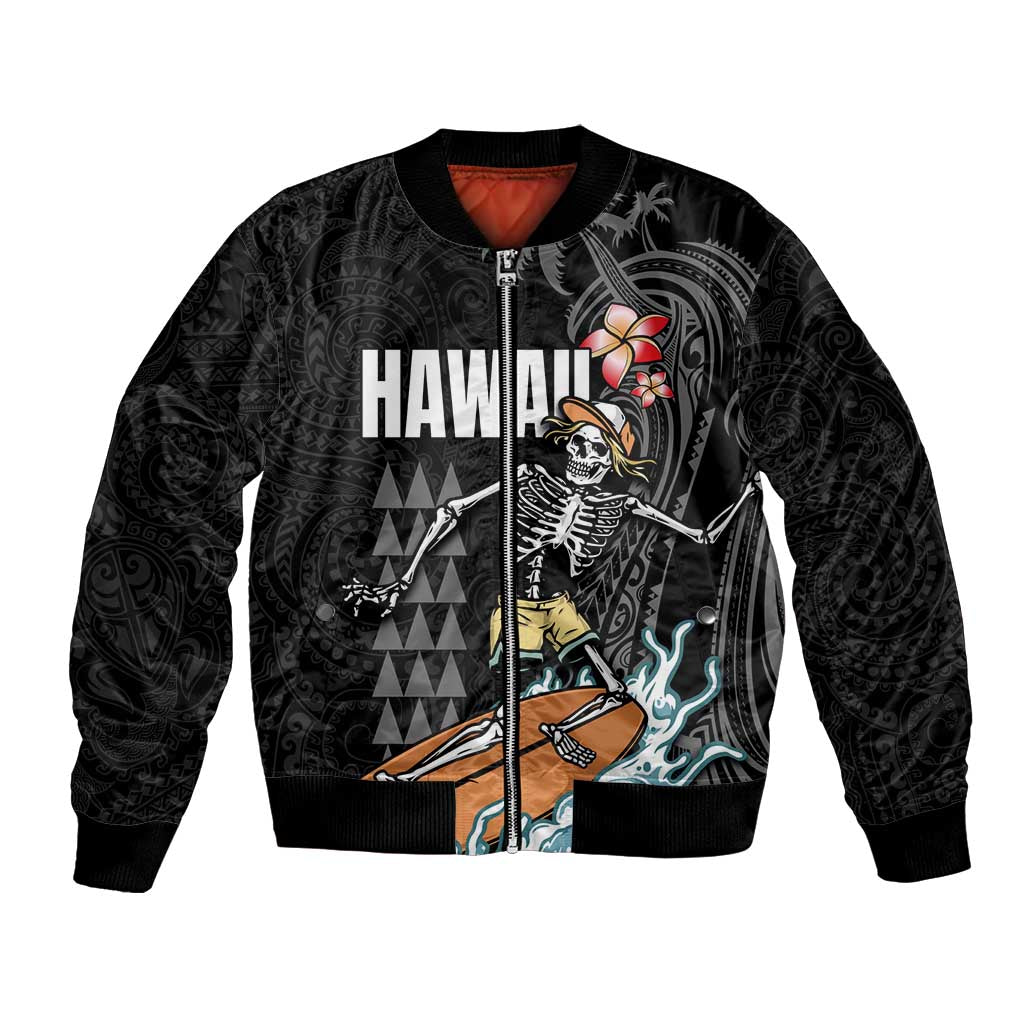 Hawaiian Halloween Skeleton Surfing Bomber Jacket Polynesian Tribal Tattoo and Hawaiian Pattern