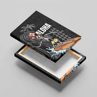 Hawaiian Halloween Skeleton Surfing Canvas Wall Art Polynesian Tribal Tattoo and Hawaiian Pattern