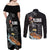 Hawaiian Halloween Skeleton Surfing Couples Matching Off Shoulder Maxi Dress and Long Sleeve Button Shirt Polynesian Tribal Tattoo and Hawaiian Pattern