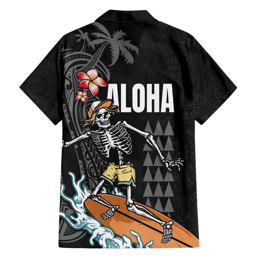 Hawaiian Halloween Skeleton Surfing Family Matching Off Shoulder Maxi Dress and Hawaiian Shirt Polynesian Tribal Tattoo and Hawaiian Pattern LT03 - Polynesian Pride