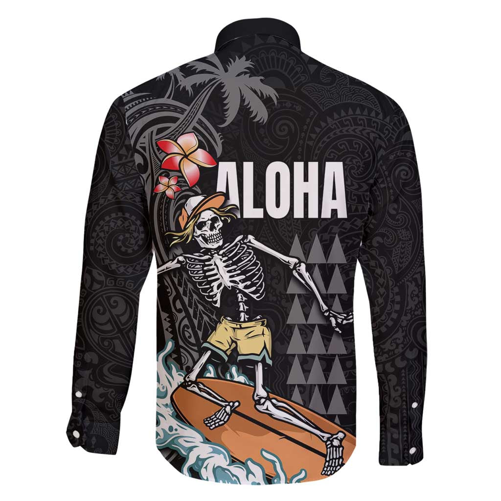 Hawaiian Halloween Skeleton Surfing Family Matching Off Shoulder Maxi Dress and Hawaiian Shirt Polynesian Tribal Tattoo and Hawaiian Pattern LT03 - Polynesian Pride