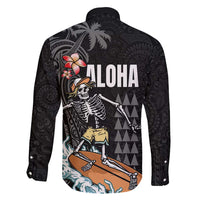 Hawaiian Halloween Skeleton Surfing Family Matching Off Shoulder Maxi Dress and Hawaiian Shirt Polynesian Tribal Tattoo and Hawaiian Pattern LT03 - Polynesian Pride