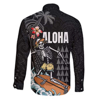 Hawaiian Halloween Skeleton Surfing Family Matching Puletasi and Hawaiian Shirt Polynesian Tribal Tattoo and Hawaiian Pattern LT03 - Polynesian Pride