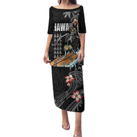 Hawaiian Halloween Skeleton Surfing Family Matching Puletasi and Hawaiian Shirt Polynesian Tribal Tattoo and Hawaiian Pattern LT03 Mom's Dress Black - Polynesian Pride