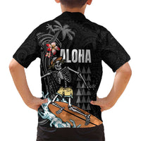Hawaiian Halloween Skeleton Surfing Kid Hawaiian Shirt Polynesian Tribal Tattoo and Hawaiian Pattern