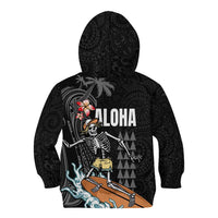 Hawaiian Halloween Skeleton Surfing Kid Hoodie Polynesian Tribal Tattoo and Hawaiian Pattern