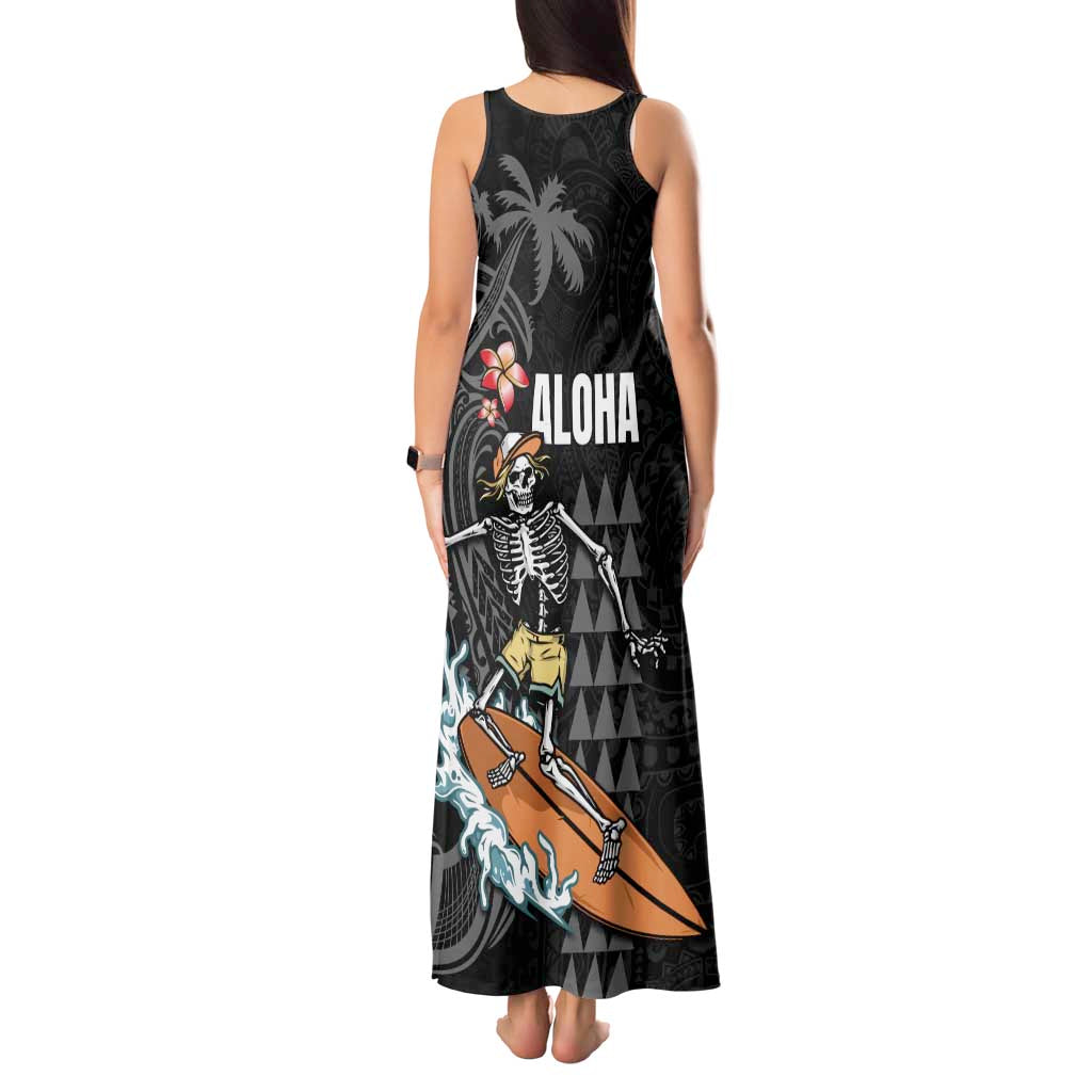 Hawaiian Halloween Skeleton Surfing Tank Maxi Dress Polynesian Tribal Tattoo and Hawaiian Pattern