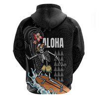 Hawaiian Halloween Skeleton Surfing Zip Hoodie Polynesian Tribal Tattoo and Hawaiian Pattern